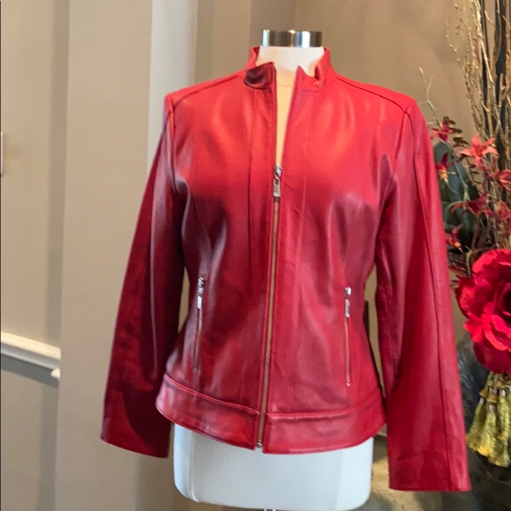 MICHAEL KORS RED LEATHER JACKET